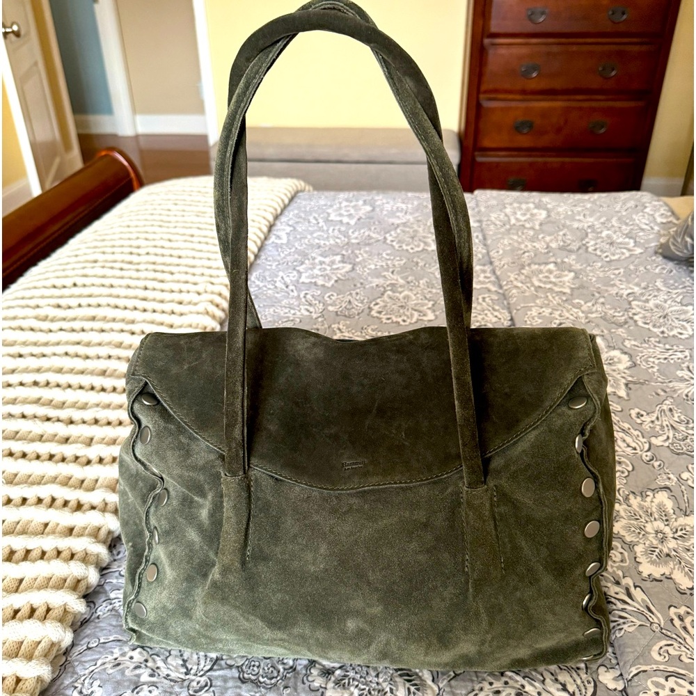 Excellent condition HAMMITT Shawn shoulder bag in deep olive suede!